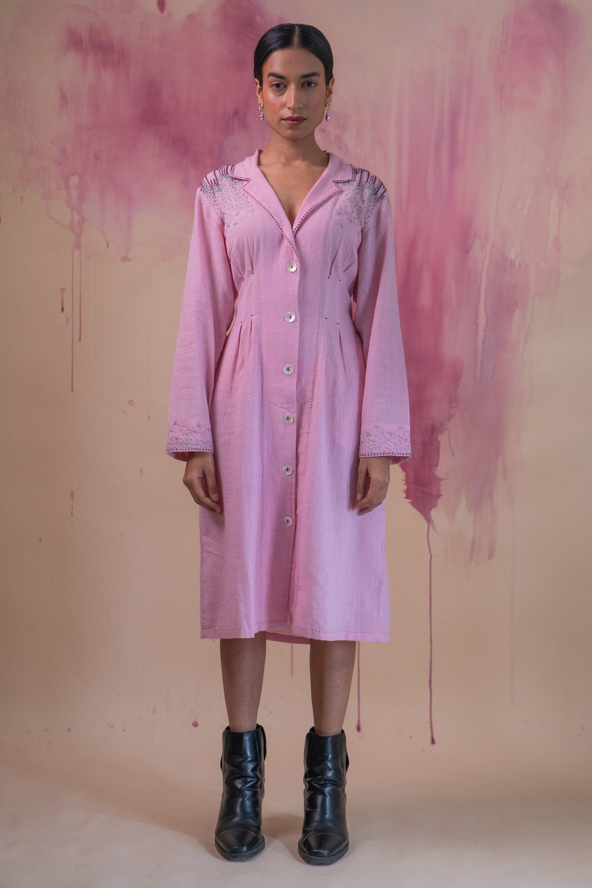 Buy Designer Light Pink Button Down Dress By Lafaani